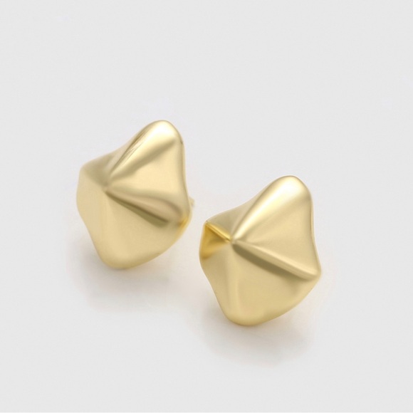 Zara Style Earrings Chunky Stud 14k Gold Plated Luxury Jewelry - Picture 2 of 9